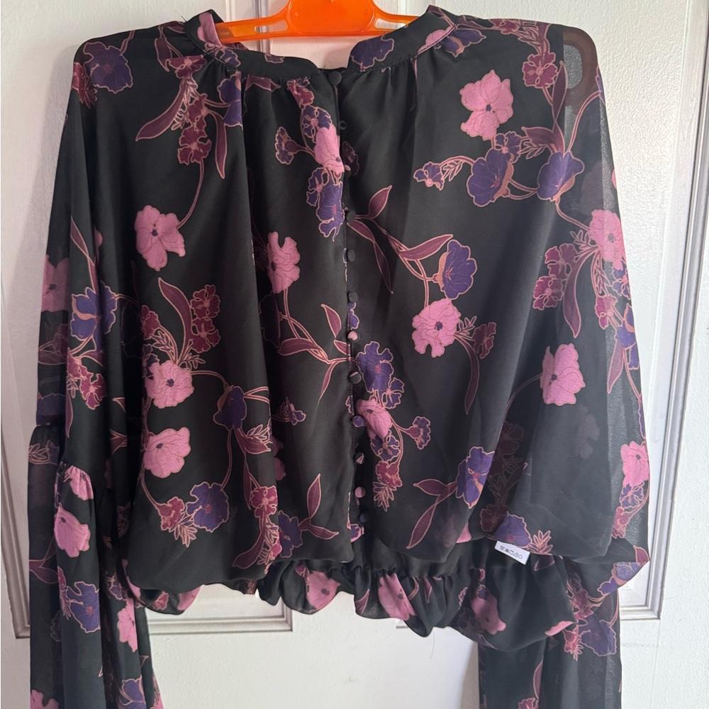 Dynamite Black and Purple Floral Blouse
